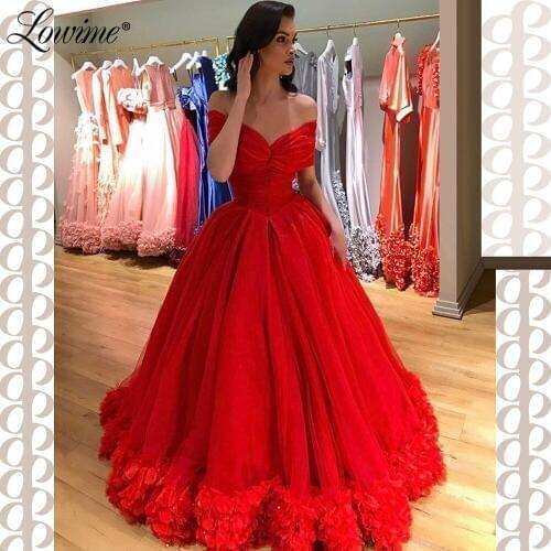 Red Party Dress Off The Shoulder Evening Dresses 2019 Tulle Cheap Saudi Arabic Prom Gowns Celebrity Dresses Robe De Soiree
