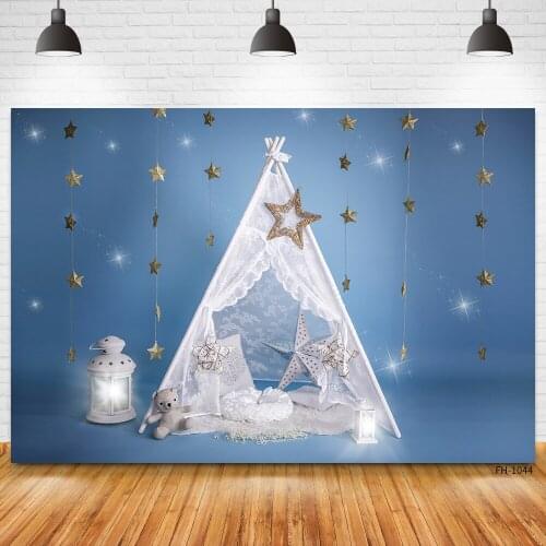 Gold Glitter Dreamy Blue Photo Studio Backdrops Bear Curtain Newborn Children Baby Shower Birthday Party Photography Backgrounds