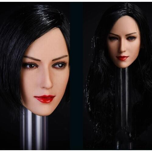 1/6 Asian Beautiful Girl Head Sculpt Carved Model Strabismus/Look Straight Head Sculpt Model Fit 1/6 Seamless Female Body
