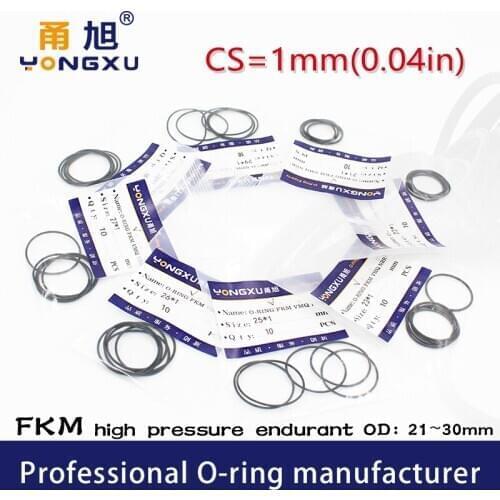 10PCS/lot Black FKM Fluorine Rubber O-rings Seals CS1mm OD21/22/23/24/25/26/27/28/29/30*1mm O Rings Gasket Ring Strip Washer