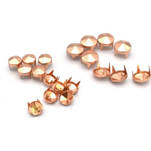 100pcs Rose gold Low Cone Punk Studs Spike 4 Cone Claw Nailheads Rivets For DIY Craft Making Jacket Bags Belts Leather Craft