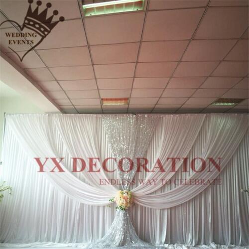 10X20FT White Color Ice Silk Backdrop Curtain Stage Background With Silk Sequin Fabric Drapery Photo Valance