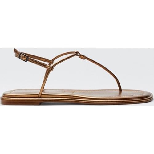 2021 Summer Flats Sandals Women Gold Casual Flip Flops Genuine Leather Narrow Band Bohemian Beach Shoes Woman Slides Sandalias