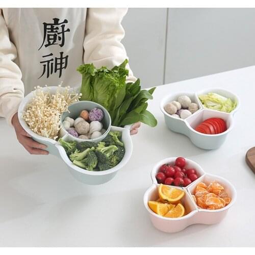 3 4 Grid Table Fruit Storage Bowl Kitchen Basket Container Bowl Metal Drain Rack Fruit Vegetable Storage Holder Snack Tray