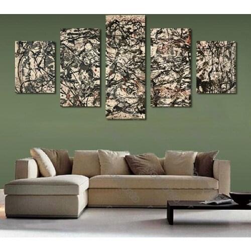 5 Pieces Hd Printed Canvas Painting Poster Abstract Vintage Pictures Random Black and Gray Lines for Home Rooms Wall Decoratio