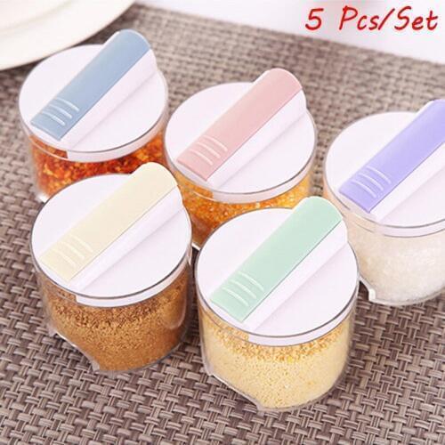 5pcs/set Kitchen Sugar Salt Pepper Spices rack Seasoning Storage Box Organizer Bottle pot for condiment spice jar container set