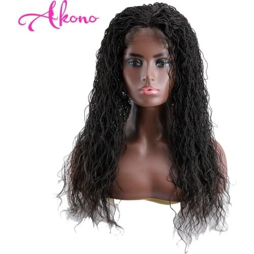 Akono 22 inch Braided Wigs Synthetic Lace Front Wig for Black Women Cornrow Braids Lace Frontal Wig with Baby Hair Box Braid Wig