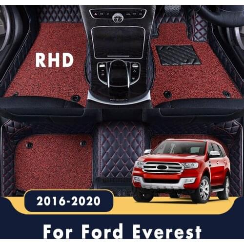 RHD Car Floor Mats For Ford Everest 2020 2019 2018 2017 2016 Luxury Double Layer Wire Loop Carpets Auto Leather Rugs Waterproof