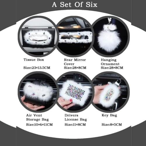 Auto Car Decoration Set Rear View Mirror Cover Hanging Decoration Air Vent Storage Bag & Key Bag&Drivers License Bag