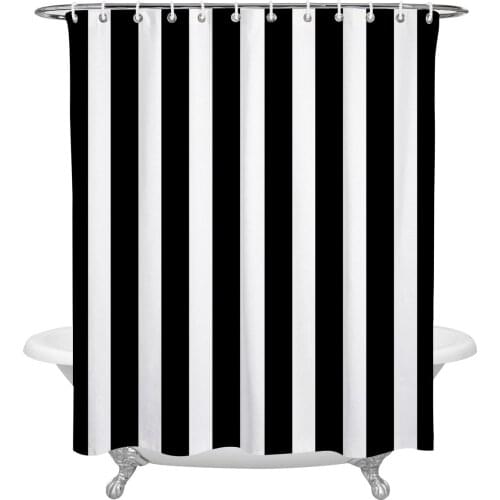 Stripes Black White Shower Curtains Bathroom Curtain Waterproof Polyester Frabic Bathroom Curtain with Hooks
