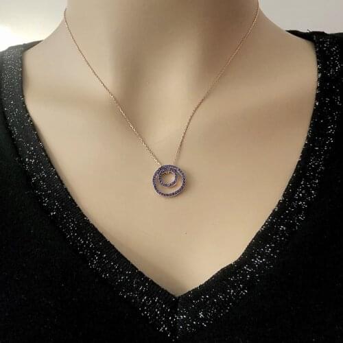 Colored Ring 925 Sterling Silver Necklace Women Girls Gift Jewelry Accessories Fashion Handmade Elegant Chain