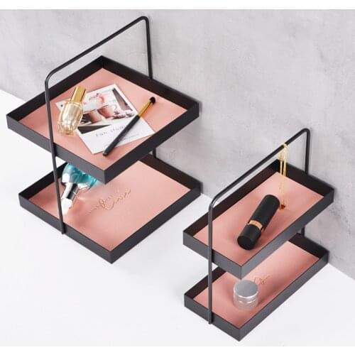 Double Leather Cushion Storage Tray Nordic Shelf Porch Ornaments Cosmetics Box Snack with Handle