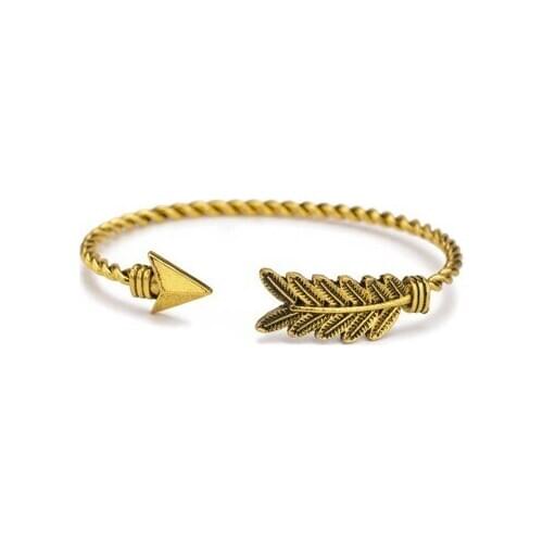 European and American style alloy triangle arrow feather leaves opening adjustable retro simple bracelet unisex bracelet