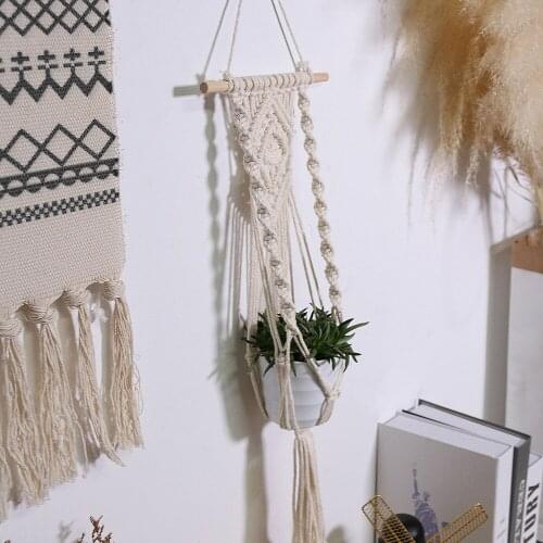 Handmade Macrame Tapestry Flowerpot Net Vintage Hanging Basket Plant Hangers Cotton Cord Pot Knotted Rope Garden Balcony Decor