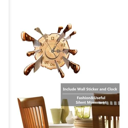 Chop Board Novelty Wall Clock 3D Decorative Sticker Silent Movement Watch Self Adhesive Decal Fashion Decoration For Dinningroom