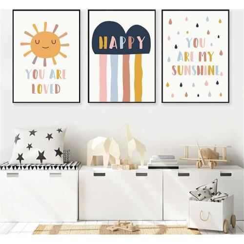 You Are My Sunshine Cloud Canvas Prints Sun Poster Nursery Wall Art Painting Quotes Print Nordic Wall Pictures Kids Room Decor