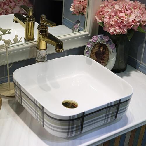 Chinese Style Ceramic Art Basin Sinks Counter Top washing basin elegant wash basin bathroom sinks square