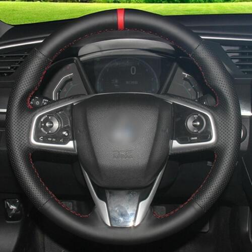 Top Leather Steering Wheel Hand-stitch on Wrap Cover For Honda Civic/CRV 2016-18