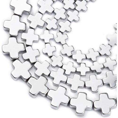 Cross Silvers Hematite Natural Stone Spacer Beads 6/8/10mm Diy Bracelet Loose Beads For Jewelry Making Pendant Accessories