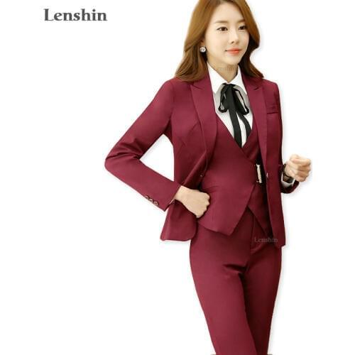 Lendhin Notched Collar Formal Pant Suit For Wedding Office Lady Uniform Designs Women Business Suits Red Blazer For work