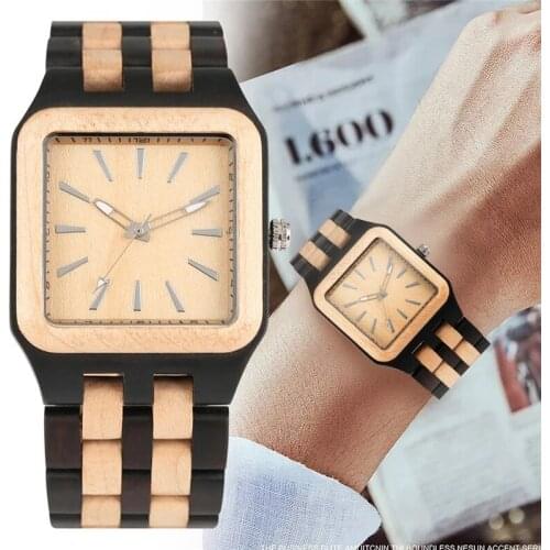 Mens Watch Square Maple Unique Rectangle Dial Full Wood Watch Luminous Hands Quartz Male Wristwatch Reloj de madera