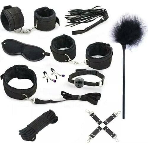 10pcs SM Bondage Restraints Set Kit Ball Gag Cuff Whip Collar Fetish Toys Bdsm Sex Restraint Set Fetish Boots Adult Sex Toys