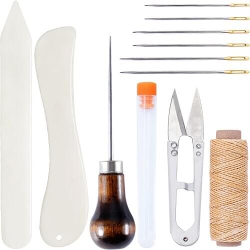 LMDZ Leather Stitching Tools Set Bookbinding Leather Sewing Needles Sewing Awl Waxed Thread for DIY Handmade Craft Supplies