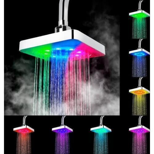 7 Colors Gradual Changing LED Shower Rainfall Top Spray 3 colors Temperature Sensor Ultra-Quiet Head Square Fixed Showerhead
