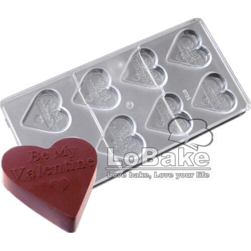 New 8 cavities Big Heart Shape with English words be my valentine Polycarbonate chocolate chip mold popsicle mould cake tools