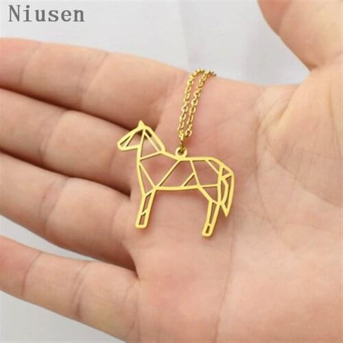 New Stainless Steel Hollow Horse Charm Necklace Origami Unicorn Necklace Christmas Birthday Gift for Lover Wife Friend Sisters