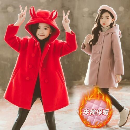 Girls Woolen Coat 2019 New Korean Version of The Ocean Winter Childrens Childrens Wear Childrens Winter Thick Woolen Coat