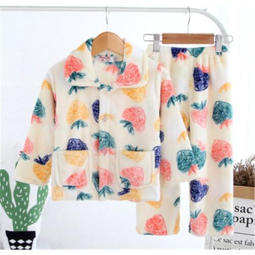 Girls Pajamas Autumn Winter Christmas Pajamas 2pcs Children Clothing Set Kids Robe Flannel Fleece Kids Clothing Sets