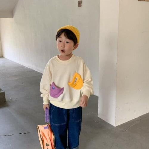 Boys casual woolen yarn hat pocket sweatshirts children loose pullovers 2-7Y