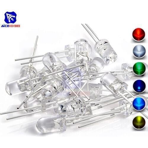 Diymore 100pcs 5mm Clear Round Lens LED Emitting Diode White/Red/Blue/Yellow/Green/UV (Purple) Emitter Light for Arudino