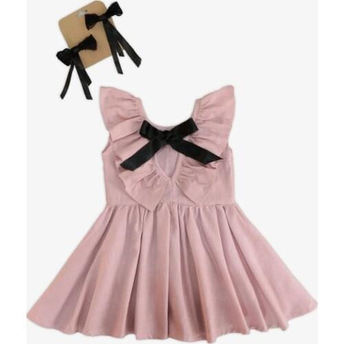 Baby girl Pink Ruffle Dress Sleeveless Woven Linen Linen Blended Thin