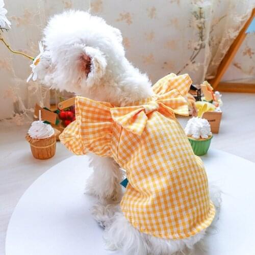 Dog Shirt For Small Dogs Spring/Summer Pet Clothes Princess Teddy Grid Dresses Floral Plaid Chihuahua Clothes Soft Outfit