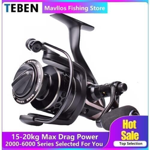 Teben Kowloon Deep Spool Spinning Reel 5.0:1 Gear Ratio One Way Clutch System Max Drag 15-20kg Salt Water Surf Fishing Reel