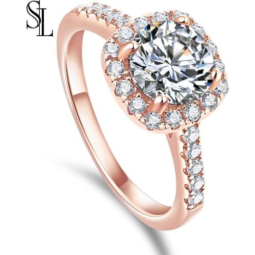 SL Classic Round Cut Engagement Ring 925 Sterling Silver Aneis Feminino Jewelry Wedding Pave Setting Halo Ring