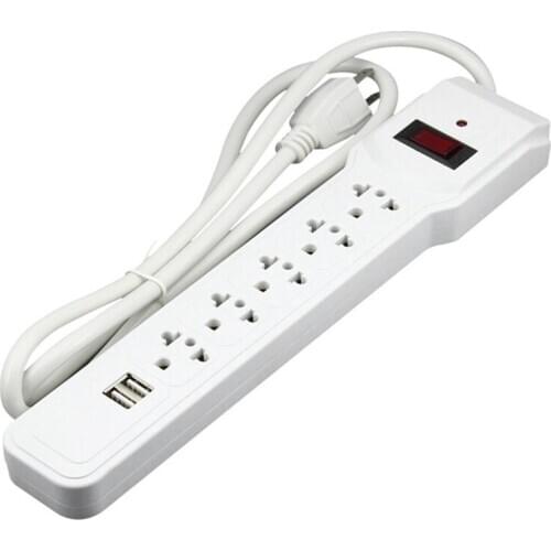 125V Standard Multi-Function Power Socket 5 Outlets with 2 USB Ports 2A 5V Power Strip Extension Adapter US Plug