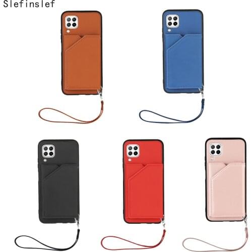 Lanyard Skin Feel PU Leather Card Slots Shockproof Phone Case for Huawei P40 P30 Pro Lite Nova6SE P smart Z Kickstand Back Cover