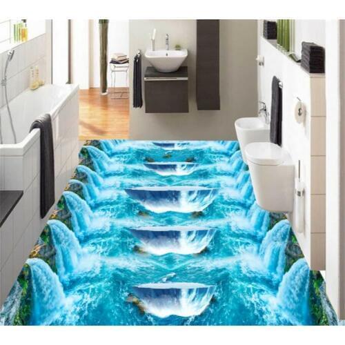 Waterfalls glacier Modern bathroom Custom 3D floor mural non-slip waterproof thickened self-adhesive PVC wallpaper Beibehang
