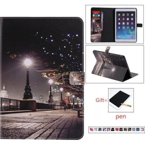 Cartoon painted silicone + pu wallet holster Flip Stand Tablet Protection Case Cover For Apple iPad Air 5 A1475 A1476 1474 9.7"