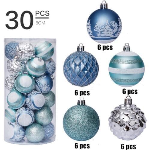 Green and White Painting 6cm/30pcs Christmas Decoration Ball Transparent Ball Christmas Tree Pendant New Year Holiday Decoration