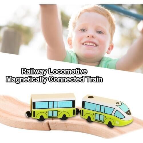 Railway Locomotive Magnetically Connected Electric Alloy Small Train Magnetic Rail Toy Compatible with Wooden Track Present for