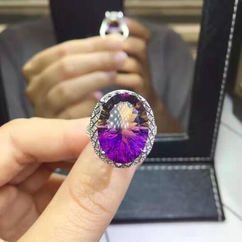 High-quality Amethyst Oval Ring Real 925 Silver Fine Fashion Large Grain Stone Jewelry for Women