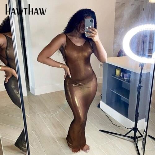 Hawthaw Women Autumn Summer Bodycon Party Club Soild Color Sleeveless Long Dress Sundress 2021 Female Clothing Streetwear
