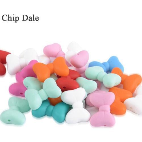 Chip Dale 10 Pcs Bowknot Silicone Bead Baby Food Grade Silicone Beads For Necklace Silicon Teethers Dental Care DIY Loose Beads