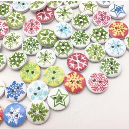 1000pcs 15mm Mixed Snowflakes Stars Christmas Wood Buttons Sewing 2 Holes Accessories Crafts Embellishments Cardmaking