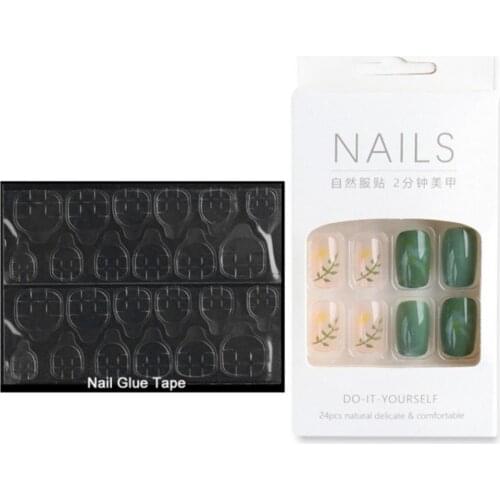 24Pcs/Box Delicate Round Head Wear Nail Finished Full Cover Patch Jelly Glue Nail Wear Patch Reusable for Beauty