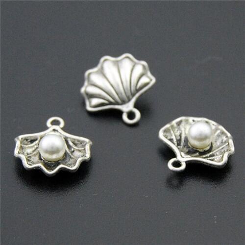 50pcs Silver Color Pearl Shell Inlay Charms Pendant Fit Bracelets Necklace DIY Metal Jewelry Making A2274